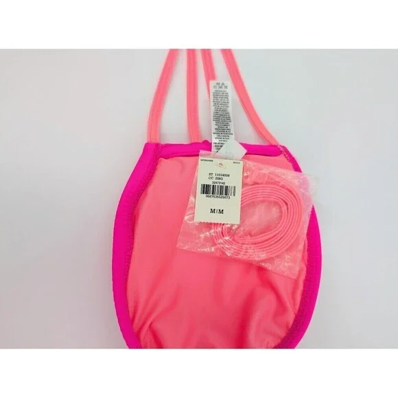 2 Victoria's Secret Pink Bikini Top Women Medium Hot Pink Strappy Swimsuit Beach - Picture 14 of 16